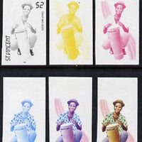 St Vincent 1985 Musical Instruments $2 (Goat-Skin Drum) set of 6 imperf progressive proofs comprising the 4 individual colours plus 2 & 3 colour composites (as SG 908)