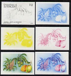 St Vincent - Grenadines 1985 Fruits & Blossoms $2 (Mango) set of 6 imperf progressive proofs comprising the 4 individual colours plus 2 & 3 colour composites (as SG 401) unmounted mint