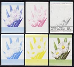 St Vincent - Grenadines 1985 Flowers (Leaders of the World) 55c the set of 6 imperf progressive proofs in se-tenant pairs comprising the 4 individual colours plus 2 and 3-colour composites (as SG 372a) unmounted mint