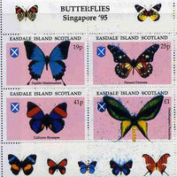 Easdale 1995 'Singapore 95' Stamp Exhibition (Butterflies) sheetlet containing perf set of 4 rejected by printer due to over-inking (blue) unmounted mint