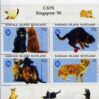 Easdale 1995 'Singapore 95' Stamp Exhibition (Cats) sheetlet containing perf set of 4 rejected by printer due to over-inking (blue) unmounted mint