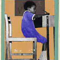 Nigeria 1976 Universal Primary Education - original hand-painted artwork for 5k value showing child writing at desk, by Sylva O Okereke, on card 5.5" x 9.5" endorsed B2