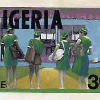 Nigeria 1976 Universal Primary Education - original hand-painted artwork for 30k value showing children entering school, by Sylva O Okereke, on card 9.5" x 5.5" endorsed B1