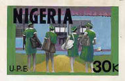 Nigeria 1976 Universal Primary Education - original hand-painted artwork for 30k value showing children entering school, by Sylva O Okereke, on card 9.5" x 5.5" endorsed B1