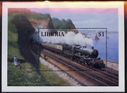 Liberia 1994 Locomotives $1 m/sheet (GWR Castle Class 4-6-0 Kingswear Castle) unmounted mint