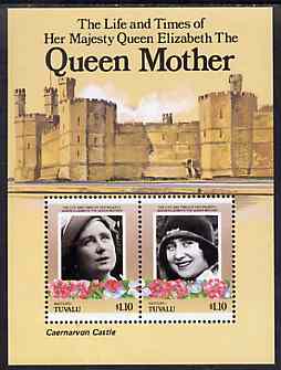 Tuvalu - Vaitupu 1985 Life & Times of HM Queen Mother (Leaders of the World) m/sheet showing Caernarvon Castle unmounted mint