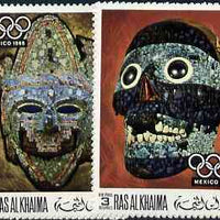 Ras Al Khaima 1969 Mexican Masks (Olympics) perf set of 2 unmounted mint, Mi 347-48A