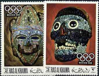 Ras Al Khaima 1969 Mexican Masks (Olympics) perf set of 2 unmounted mint, Mi 347-48A
