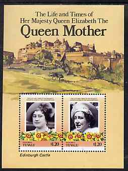 Tuvalu - Nanumea 1985 Life & Times of HM Queen Mother (Leaders of the World) m/sheet showing Edinburgh Castle unmounted mint