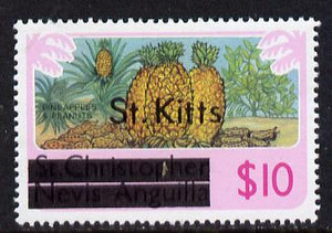 St Kitts 1980 Pineaples & Peanuts $10 from opt'd def set unmounted mint, SG 41A*