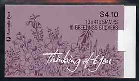 Australia 1990 'Thinking of You' $4.10 booklet complete containing pane SG 1230a (P14 x P13.5) SG SB69