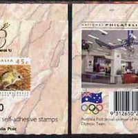 Australia 1992 Threatened Species $4.50 self-adhesive booklet complete (without Olympic Draw flash, with Nat Philatelic Centre advert on back & Kuala Lumpur 92 on front) SG SB78avar