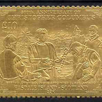 Easdale 1992 Columbus 500th Anniversary £10 (Bartholomew Columbus Appointed,El Adelantado) embossed in 22k gold foil unmounted mint