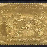 Easdale 1992 Columbus 500th Anniversary £10 (Bartholomew Columbus Appointed,El Adelantado) embossed in 22k gold foil unmounted mint
