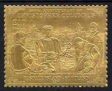 Easdale 1992 Columbus 500th Anniversary £10 (Bartholomew Columbus Appointed,El Adelantado) embossed in 22k gold foil unmounted mint