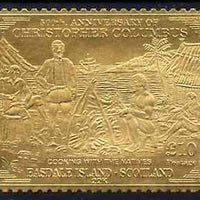 Easdale 1992 Columbus 500th Anniversary £10 (Cooking with the Natives) embossed in 22k gold foil unmounted mint