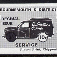 Cinderella - Great Britain 1971 Bournemouth & District Emergency Postal Service 'Collectors Corner Morris Van' 10p in black on white paper opt'd 'Decimal Issue' unmounted mint block of 4