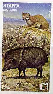 Staffa 1977 Wild Animals (Puma & Peccary) imperf souvenir sheet (£1 value) unmounted mint