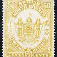 North Borneo 1888 Arms 50c perforated colour trial in yellow, fresh with gum SG46