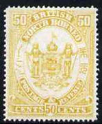 North Borneo 1888 Arms 50c perforated colour trial in yellow, fresh with gum SG46
