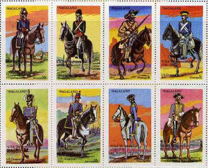 Nagaland 1976 USA Bicentenary (Military Uniforms - On Horseback) complete perf set of 8 values unmounted mint