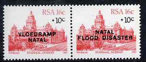 South Africa 1987 Natal Flood Relief Fund #1 (City Hall 16c + 10c) opt se-tenant pair unmounted mint, SG 624a