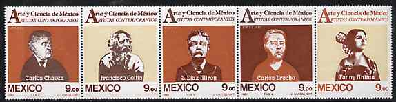 Mexico 1983 Arts & Sciences #10 (Artists) strip of 5 unmounted mint, SG 1688-92