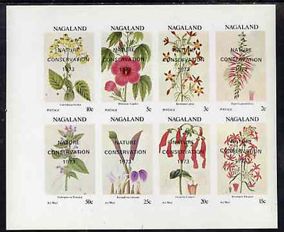 Nagaland 1972 Flowers imperf set of 8 (opt'd Nature Conservation 1973) unmounted mint