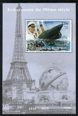 Niger Republic 1998 Events of the 20th Century 1910-1919 Sinking of the Titanic perf souvenir sheet unmounted mint. Note this item is privately produced and is offered purely on its thematic appeal