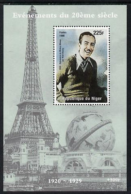 Niger Republic 1998 Events of the 20th Century 1920-1929 Birth of Walt Disney's Mickey Mouse perf souvenir sheet unmounted mint. Note this item is privately produced and is offered purely on its thematic appeal