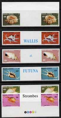 Wallis & Futuna 1984 Sea Shells - 3rd series imperf proof set of 6 inter-paneau gutter pairs in issued colours on thin glossy card unmounted mint as SG 428-33