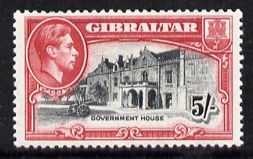 Gibraltar 1938-51 KG6 5s black & carmine P13 mounted mint SG129b