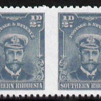 Southern Rhodesia 1924-29 KG5 Admiral 1/2d blue-green horizontal pair imperf between,'Maryland' forgery 'unused', as SG 1a - the word Forgery is printed on the back and comes on a presentation card with descriptive notes