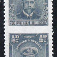 Southern Rhodesia 1924-29 KG5 Admiral 1/2d blue-green vertical pair imperf between,'Maryland' forgery 'unused', as SG 1b - the word Forgery is printed on the back and comes on a presentation card with descriptive notes