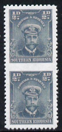 Southern Rhodesia 1924-29 KG5 Admiral 1/2d blue-green vertical pair imperf between,'Maryland' forgery 'unused', as SG 1b - the word Forgery is printed on the back and comes on a presentation card with descriptive notes