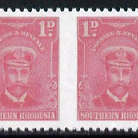 Southern Rhodesia 1924-29 KG5 Admiral 1d rose horizontal pair imperf between,'Maryland' forgery 'unused', as SG 2a - the word Forgery is printed on the back and comes on a presentation card with descriptive notes