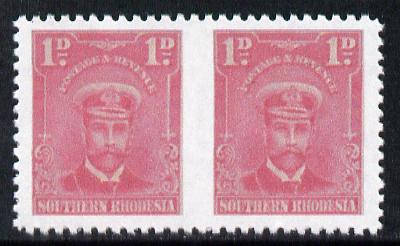Southern Rhodesia 1924-29 KG5 Admiral 1d rose horizontal pair imperf between,'Maryland' forgery 'unused', as SG 2a - the word Forgery is printed on the back and comes on a presentation card with descriptive notes