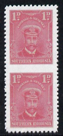 Southern Rhodesia 1924-29 KG5 Admiral 1d rose vertical pair imperf between,'Maryland' forgery 'unused', as SG 2b - the word Forgery is printed on the back and comes on a presentation card with descriptive notes