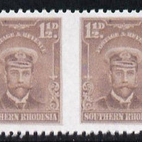 Southern Rhodesia 1924-29 KG5 Admiral 1.5d brown horizontal pair imperf between,'Maryland' forgery 'unused', as SG 3a - the word Forgery is printed on the back and comes on a presentation card with descriptive notes