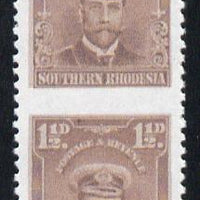 Southern Rhodesia 1924-29 KG5 Admiral 1.5d brown vertical pair imperf between,'Maryland' forgery 'unused', as SG 3b - the word Forgery is printed on the back and comes on a presentation card with descriptive notes