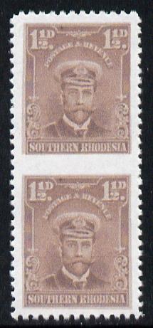 Southern Rhodesia 1924-29 KG5 Admiral 1.5d brown vertical pair imperf between,'Maryland' forgery 'unused', as SG 3b - the word Forgery is printed on the back and comes on a presentation card with descriptive notes