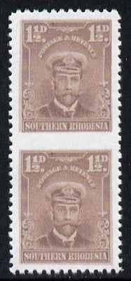 Southern Rhodesia 1924-29 KG5 Admiral 1.5d brown vertical pair imperf between,'Maryland' forgery 'unused', as SG 3b - the word Forgery is printed on the back and comes on a presentation card with descriptive notes