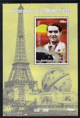 Guinea - Conakry 1998 Events of the 20th Century 1930-1939 Assasination of Federico Garcia Lorca perf souvenir sheet unmounted mint. Note this item is privately produced and is offered purely on its thematic appeal