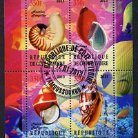 Ivory Coast 2013 Shells perf sheetlet containing 4 values fine cto used