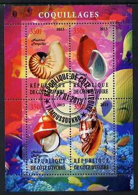 Ivory Coast 2013 Shells perf sheetlet containing 4 values fine cto used
