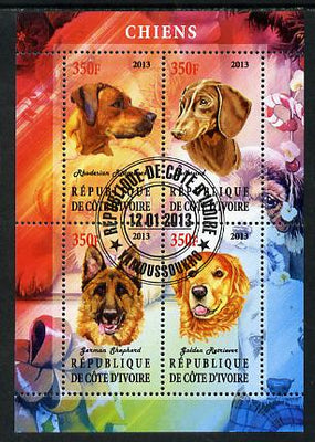 Ivory Coast 2013 Dogs #1 perf sheetlet containing 4 values fine cto used