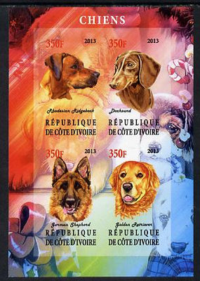 Ivory Coast 2013 Dogs #1 imperf sheetlet containing 4 values unmounted mint