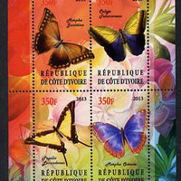 Ivory Coast 2013 Butterflies #1 perf sheetlet containing 4 values unmounted mint