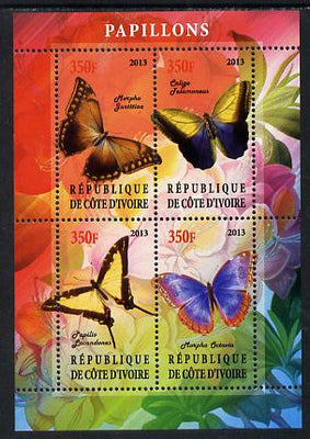 Ivory Coast 2013 Butterflies #1 perf sheetlet containing 4 values unmounted mint