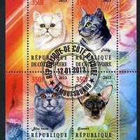 Ivory Coast 2013 Domestic Cats #1 perf sheetlet containing 4 values fine cto used